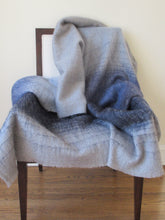 Load image into Gallery viewer, Horizontal Stripe Grey Mohair Throw with Frayed Trim