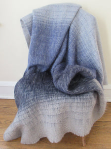 Horizontal Stripe Grey Mohair Throw with Frayed Trim