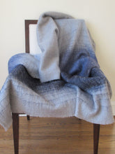 Load image into Gallery viewer, Horizontal Stripe Grey Mohair Throw with Frayed Trim
