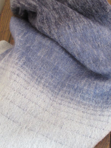 Horizontal Stripe Grey Mohair Throw with Frayed Trim