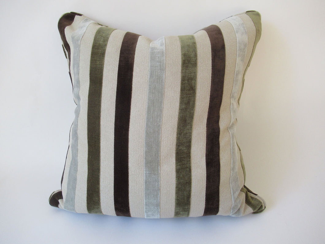 Green Stripped Raised Velvet Pillow