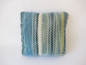 Blue and Green Striped Cut Velvet Pillow