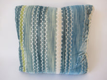 Load image into Gallery viewer, Blue and Green Striped Cut Velvet Pillow
