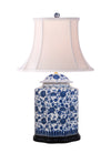 Blue and White Porcelain Chrysanthemum Tea Jar Table Lamp