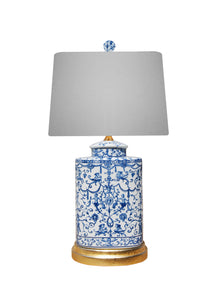 Blue and White Porcelain Euro Style Oval Urn Table Lamp with Gold Leaf Base