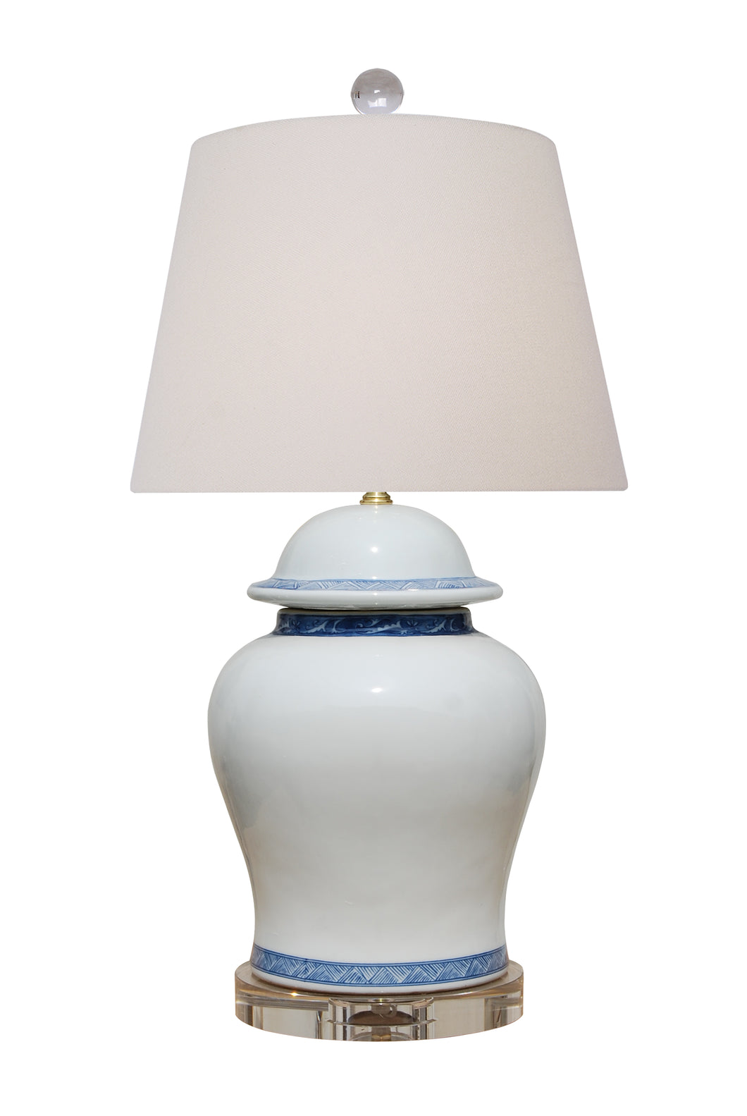 Blue and White Porcelain Cloud Blue Temple Jar Table Lamp with Crystal Base