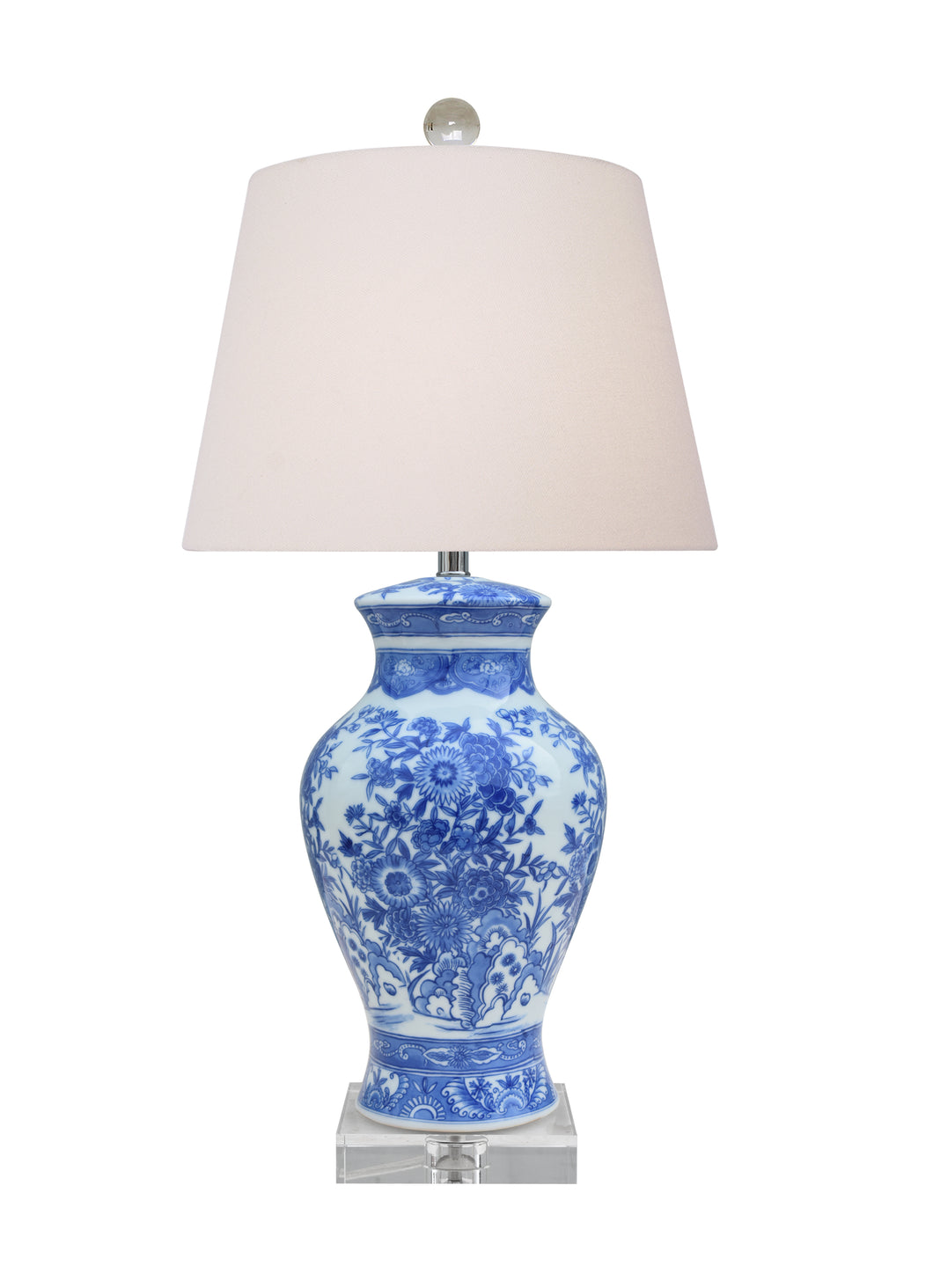 Blue and White Porcelain Vase Table Lamp with Crystal Base