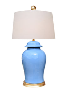 Porcelain French Blue Temple Jar Table Lamp with Gold Leaf Base