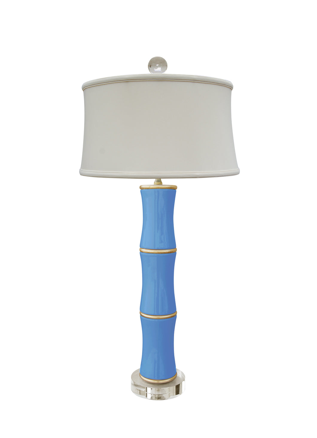 Porcelain French Blue Bamboo Table Lamp with Crystal Base