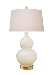 Porcelain Dove White Gourd Table Lamp with Gold Leaf Base