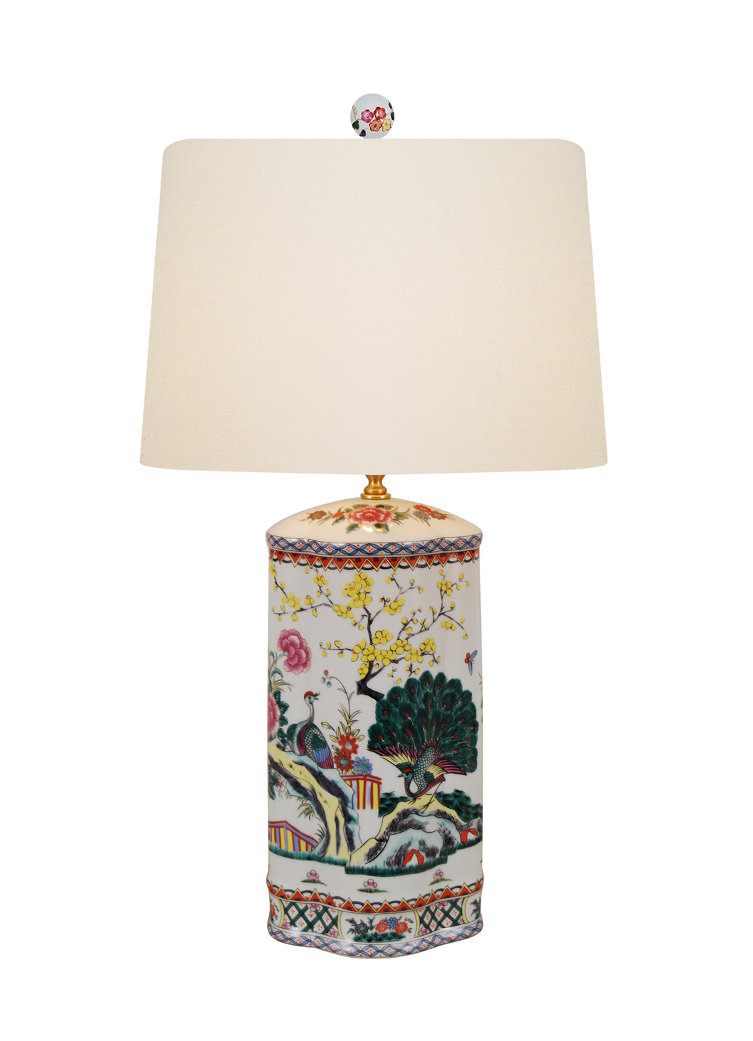 Porcelain Oval Peacock Table Lamp with Porcelain Finial