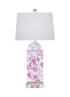 Pink Porcelain Square Cover Jar Table Lamp with Crystal Base