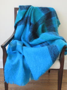 Light Blue Mohair Throw with Frayed Trim