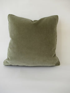 Olive Green Crushed Velvet Pillow with Welt and Hidden Zipper