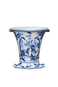 Blue and White Oval Cachepot