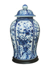 Porcelain Blue and White Temple Jar with Base