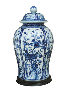 Porcelain Blue and White Temple Jar with Base