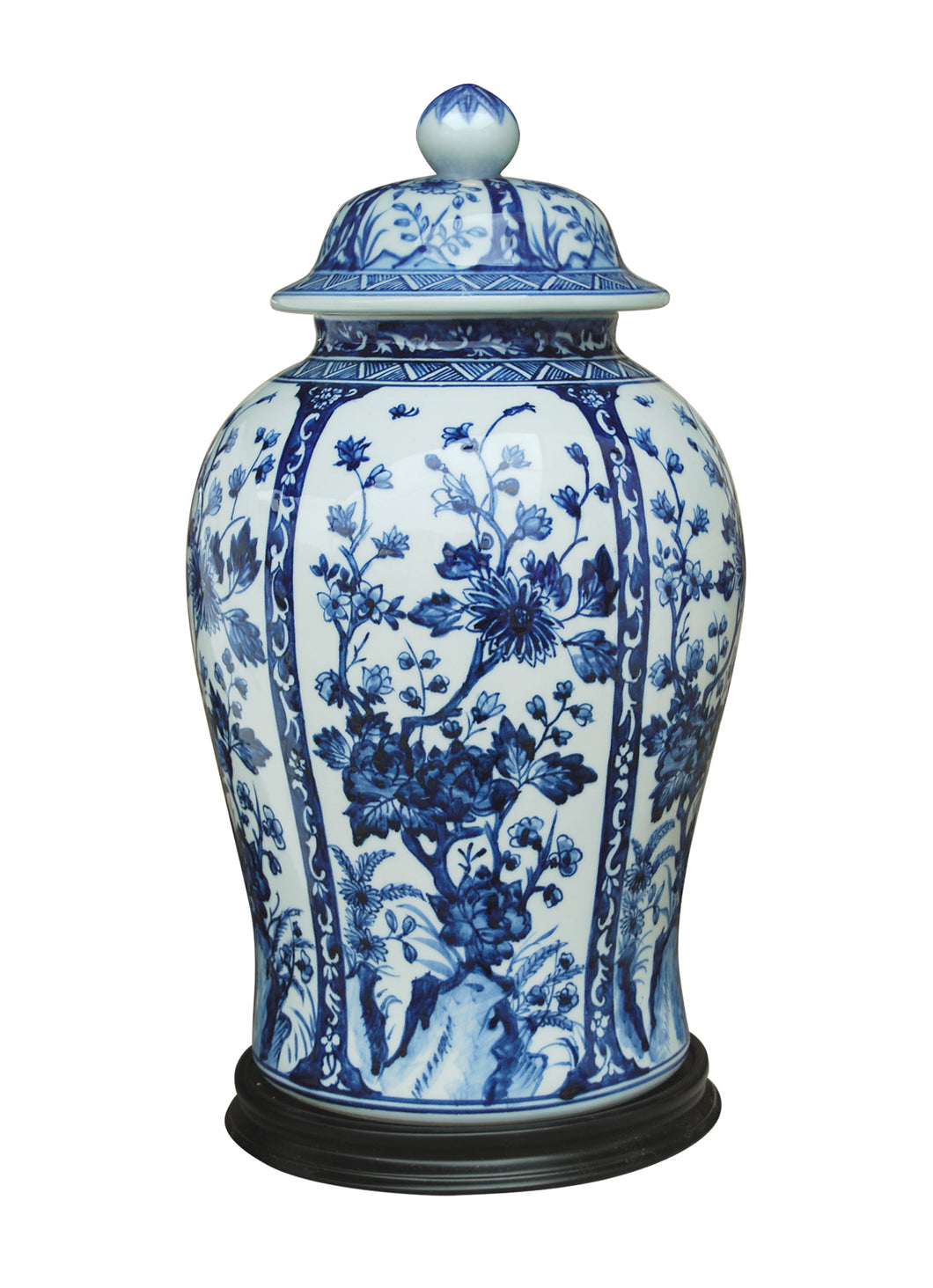 Porcelain Blue and White Temple Jar with Base