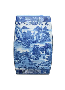 Porcelain Blue and White Square Garden Stool