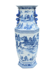 Porcelain Blue and White Hexagonal Chinoiserie Vase