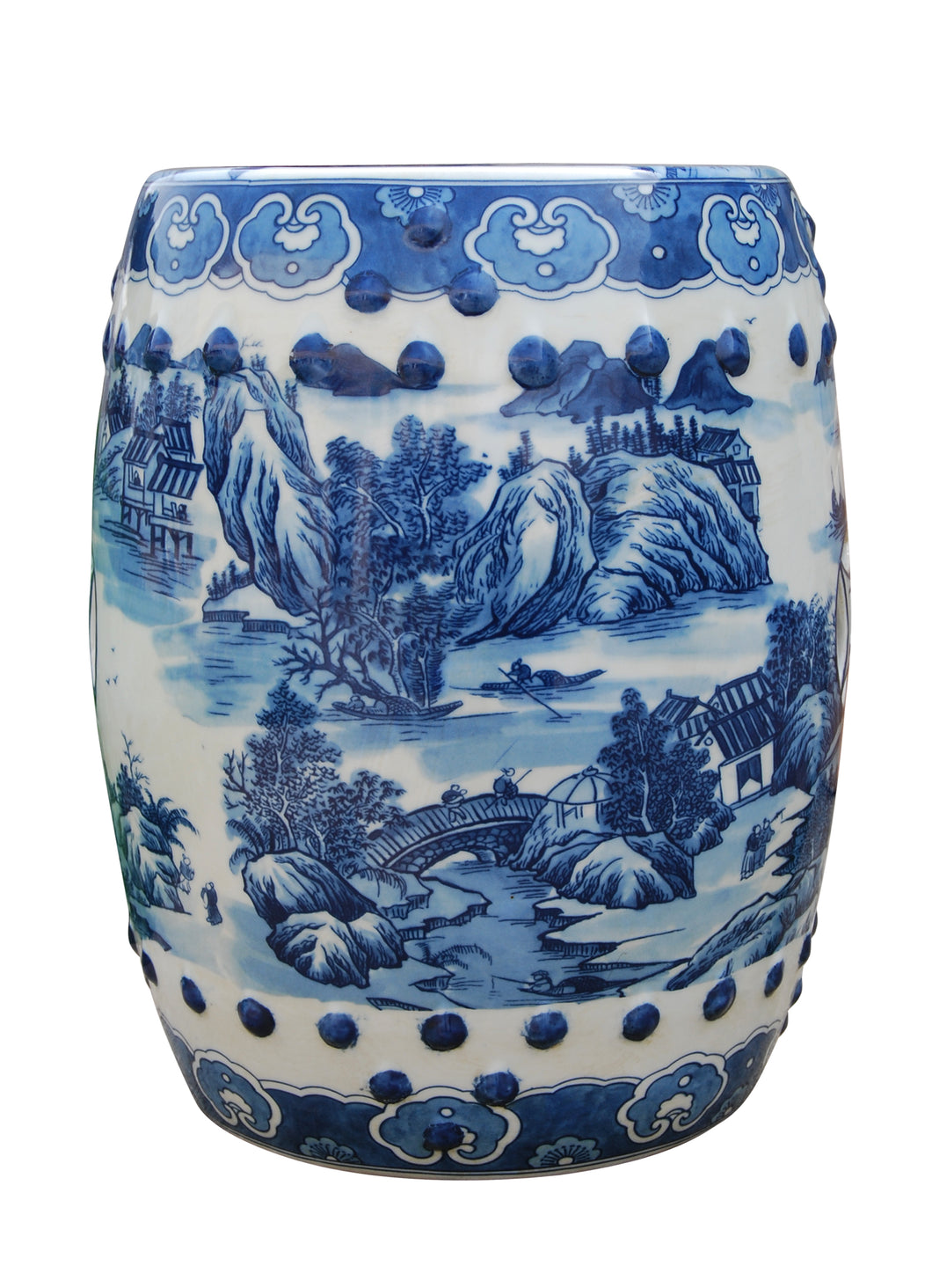 Porcelain Blue and White Canton Garden Stool