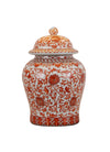 Porcelain Orange Floral Temple Jar 13" High