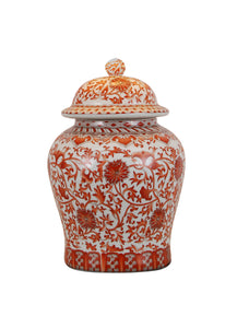 Porcelain Orange Floral Temple Jar 13" High