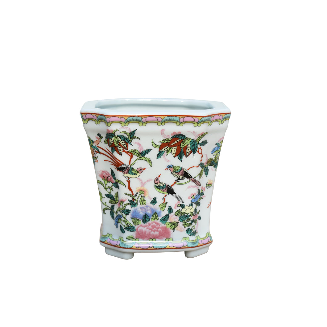 Porcelain Rose Canton Square Cut Corner Pot 5