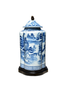 Blue and White Porcelain Chinoiserie Jar with Base